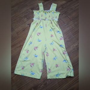 Rare Editions Girls Yellow Floral Smocked Jumpsuit Size 3 EUC